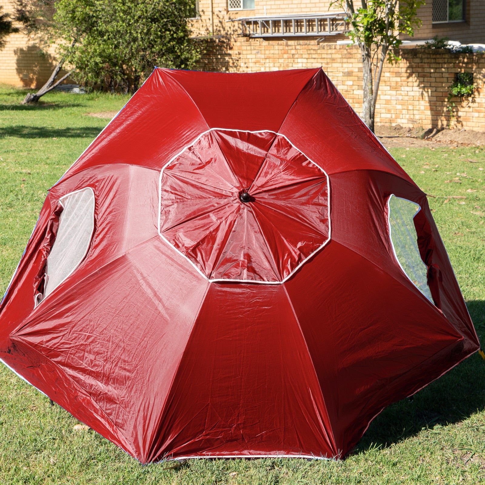 Beach Umbrella 2.4M Outdoor Garden Beach Portable Shade Shelter - Red