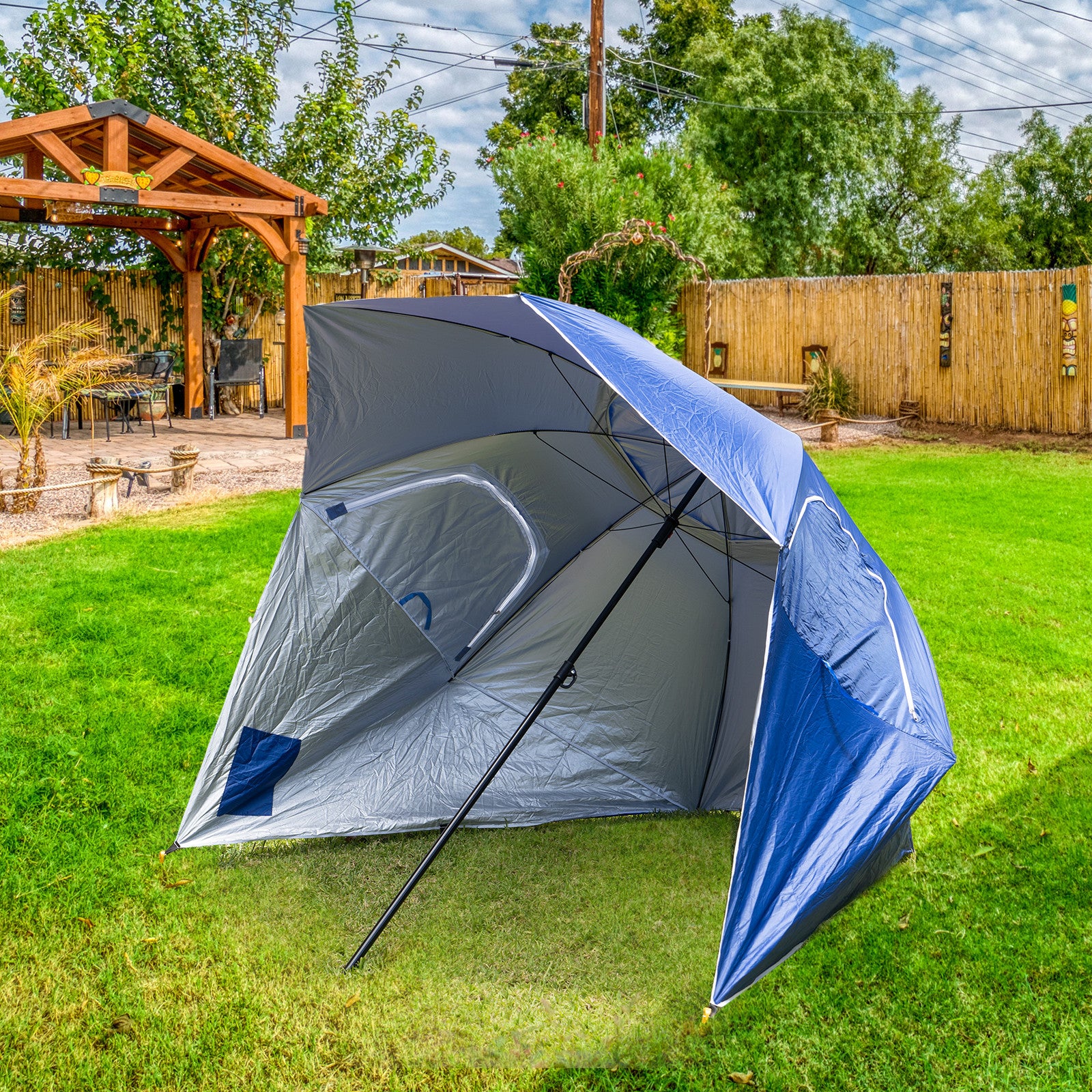 Beach Umbrella 2.4M Outdoor Garden Beach Portable Shade Shelter - Blue