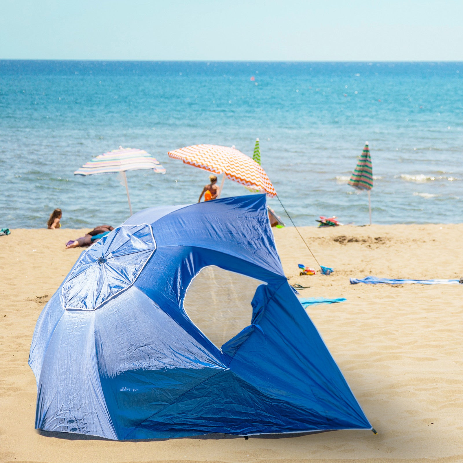 Beach Umbrella 2.4M Outdoor Garden Beach Portable Shade Shelter - Blue