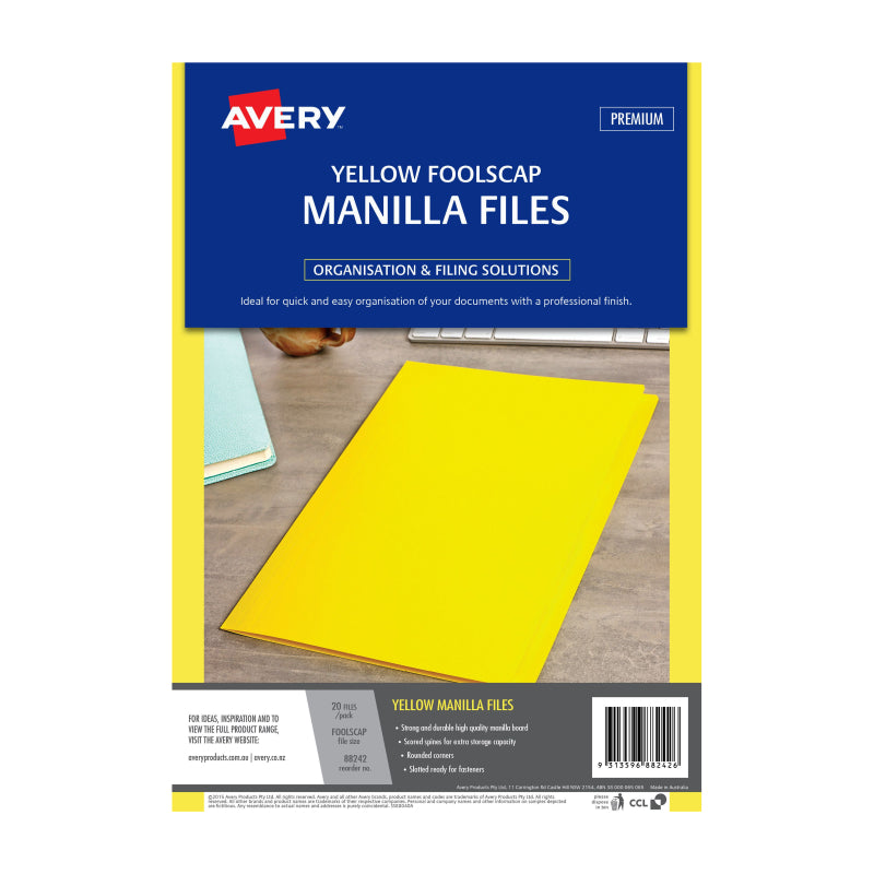 AVERY Manilla Folder Yllw FC Pack of 20