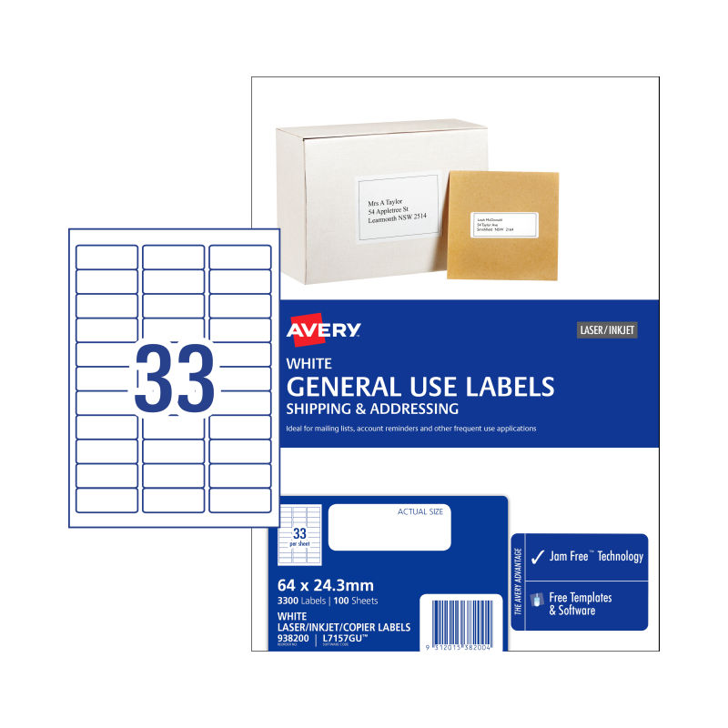 AVERY Gen Label L7157GU 33Up Bx100