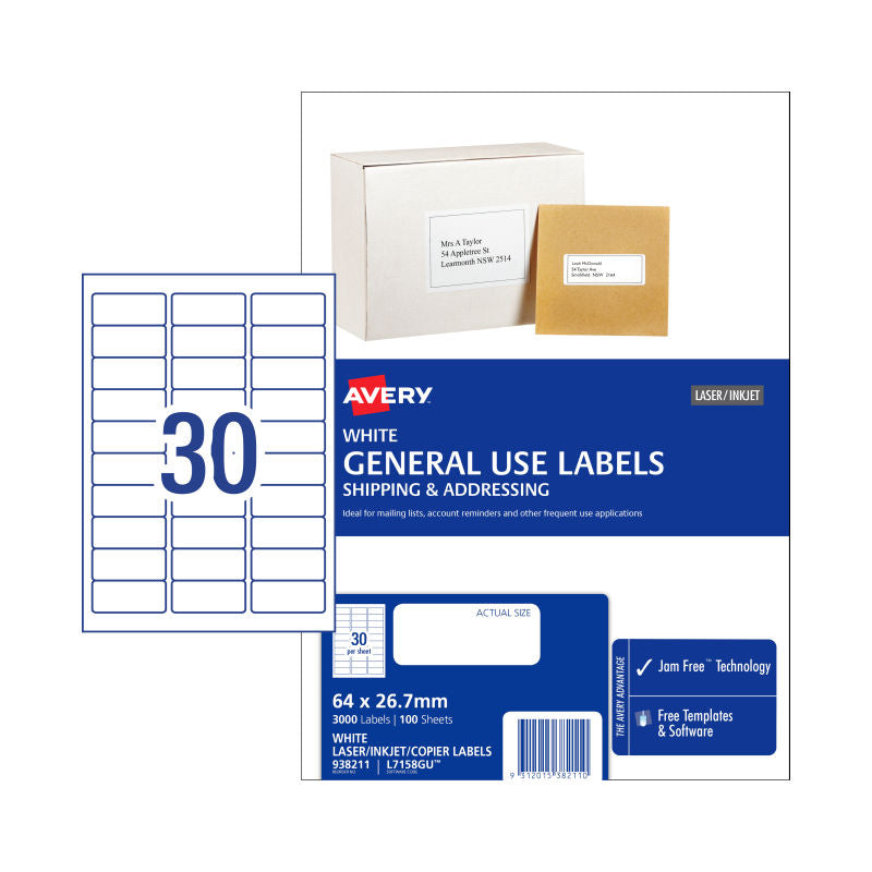 AVERY Gen Label L7158GU 30Up Bx100