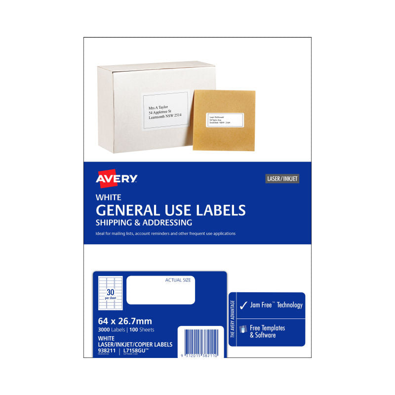 AVERY Gen Label L7158GU 30Up Bx100