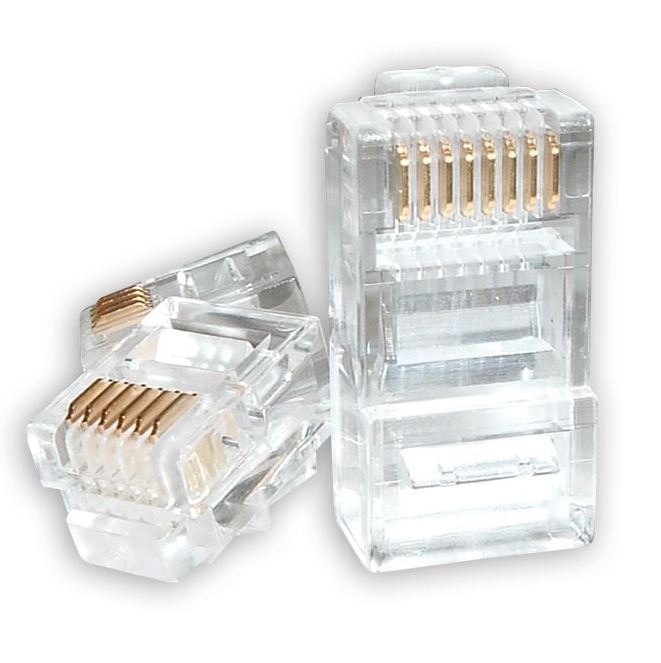 ASTROTEK RJ45 Connector Modular Plug Crimp 8P8C CAT5e LAN Network Ethernet Head 2 Prong Blade 3u\' Transparent (20/pack) CBATP-8P8C-5E-2