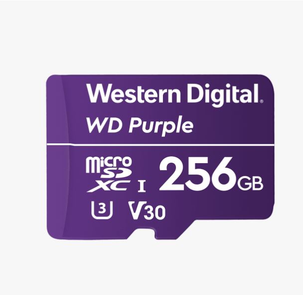 WESTERN DIGITAL Digital WD Purple 256GB MicroSDXC Card 24/7 -25Â°C to 85Â°C Weather & Humidity Resistant for Surveillance IP Cameras mDVRs NVR Dash Cams Drones