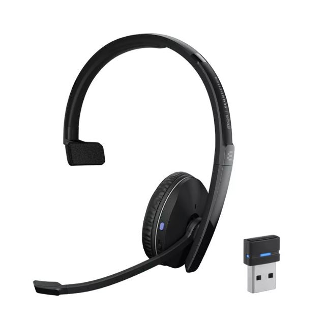 SENNHEISER Adapt 230 on-ear single-sided Bluetooth headset with USB dongle UC optimised and Microsoft Teams certified Noise-cancelling mic