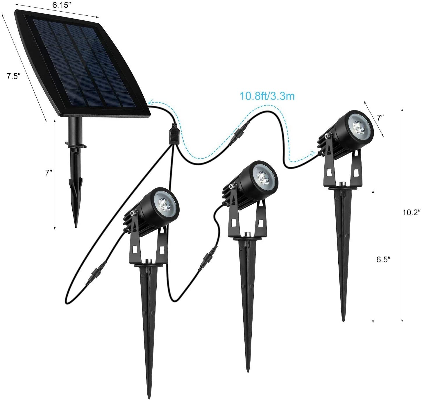 3 x LED Spotlights Powered Solar Garden Lights Outdoor Waterproof Warm White