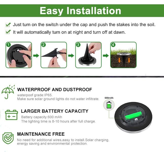 8 Pack LED Solar Pathway Lights Outdoor Solar Ground Lights Warm White