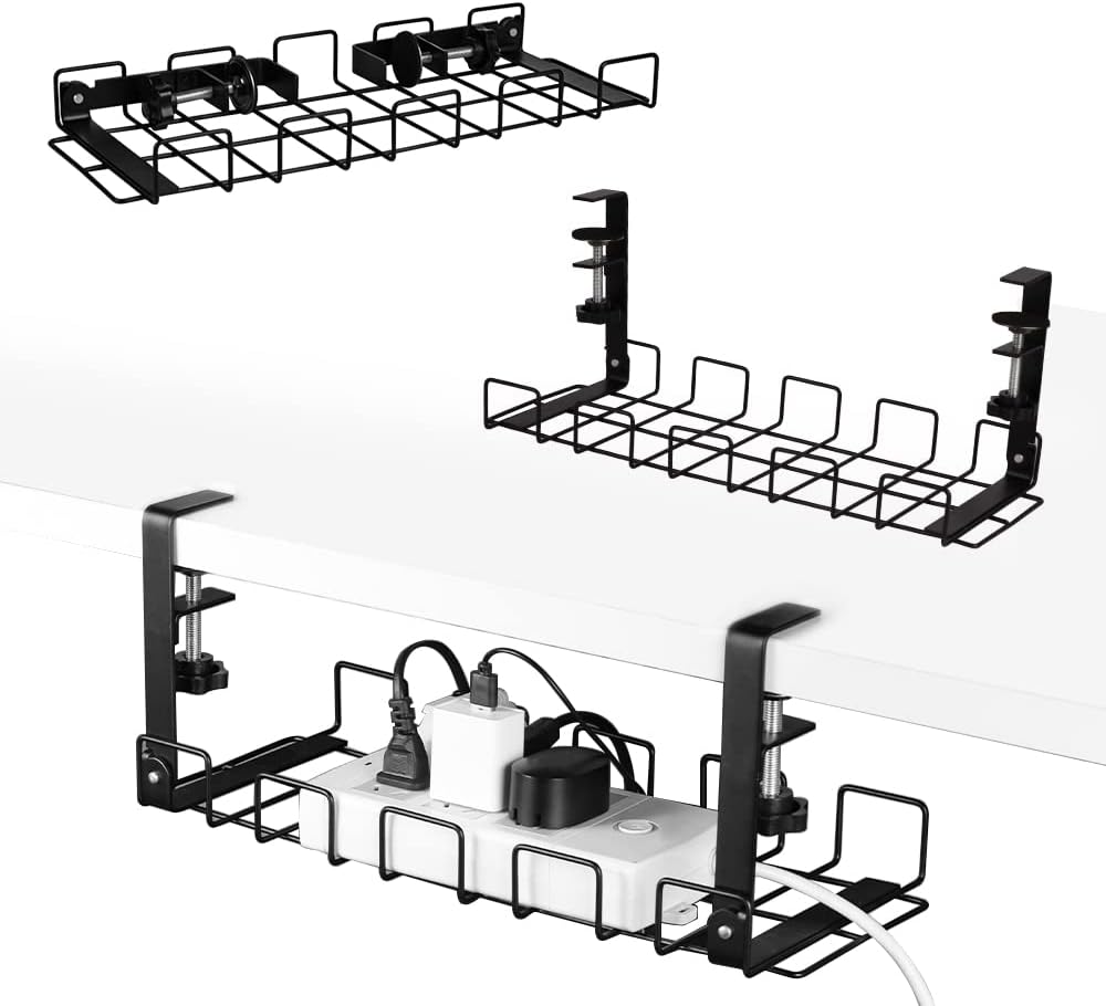 2 pack Under Desk Cable Management Tray, Black