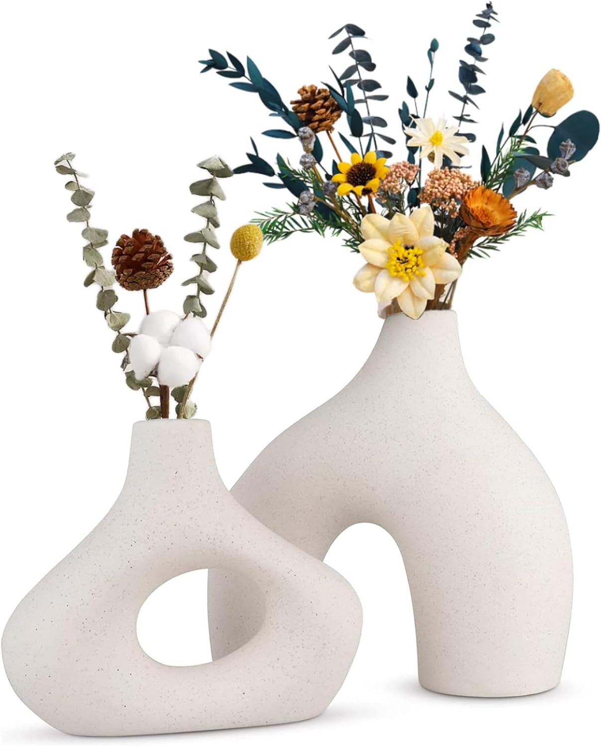 Ceramic Set of 2 Modern White Vases for Home Dï¿½cor