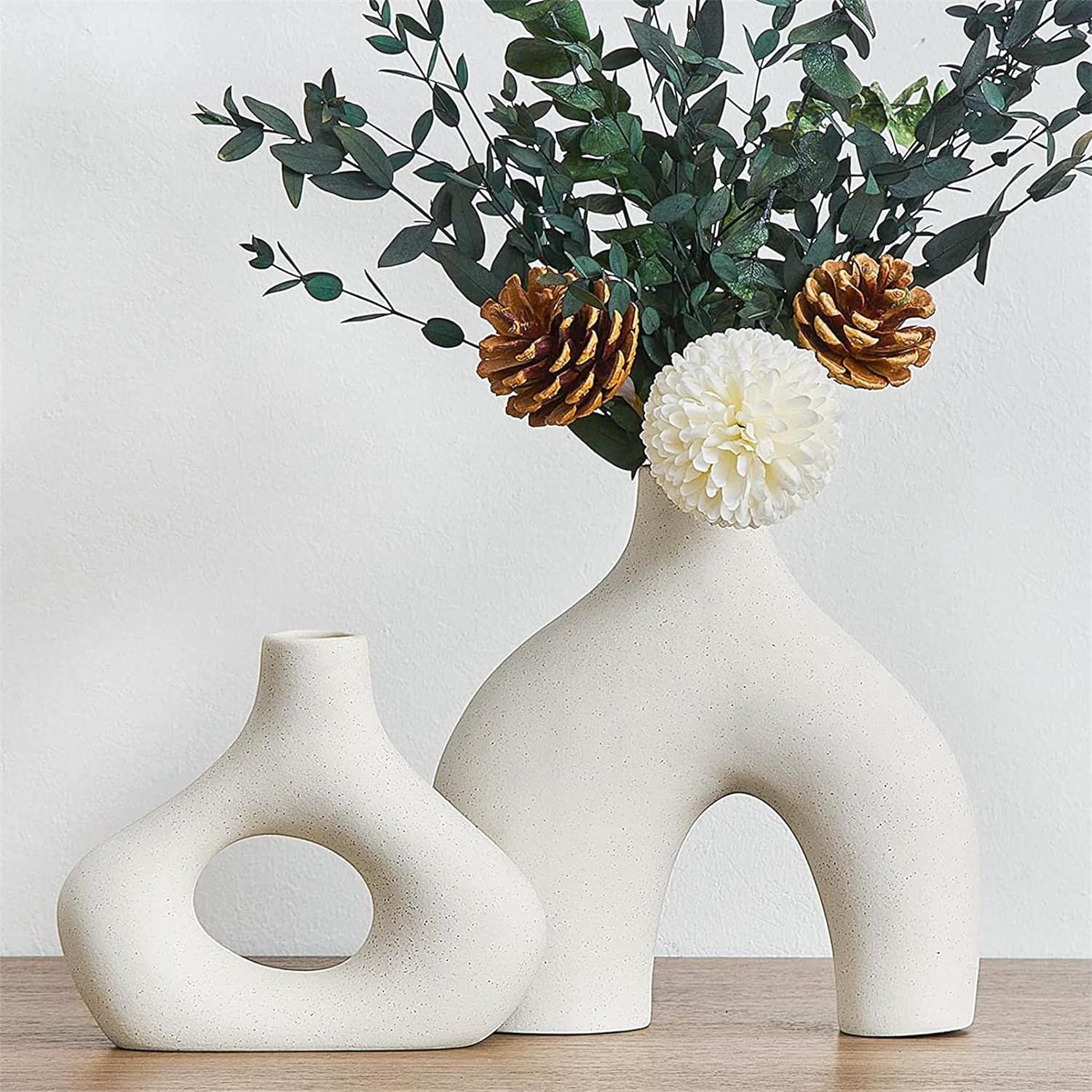 Ceramic Set of 2 Modern White Vases for Home Dï¿½cor