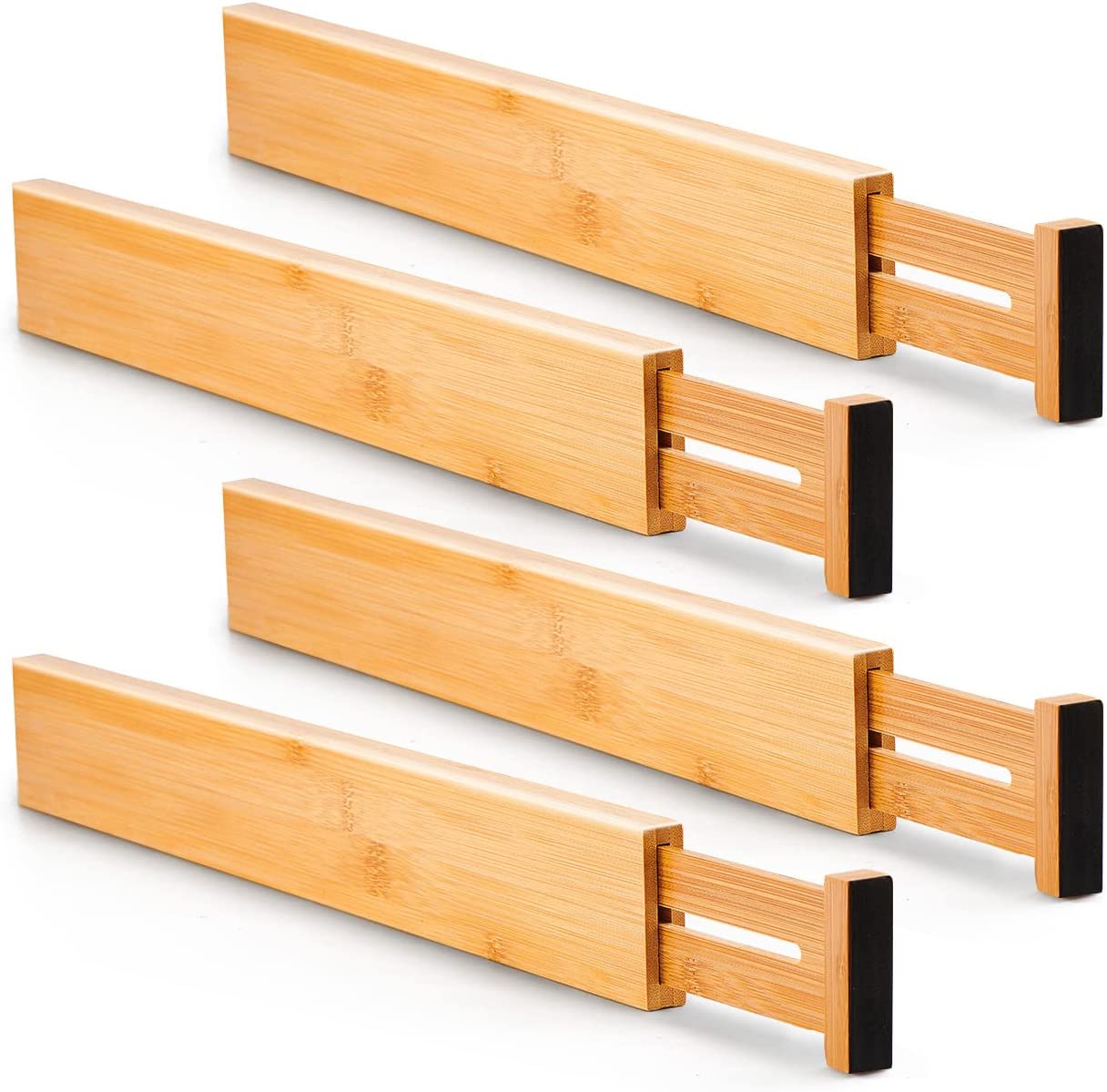 4 Pack Bamboo Adjustable Kitchen Drawer Dividers (Large, 44-55 cm)