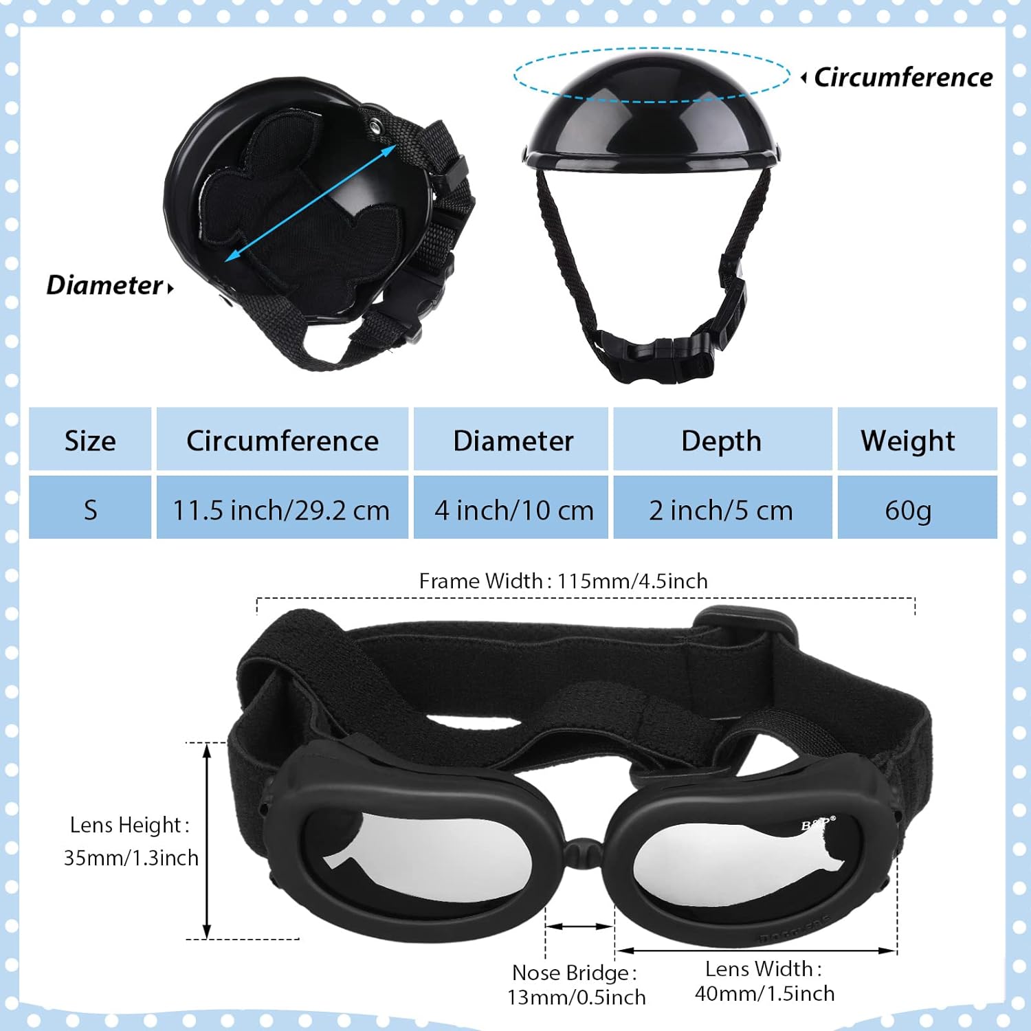 Dog Helmet Goggles, Small Size, Black