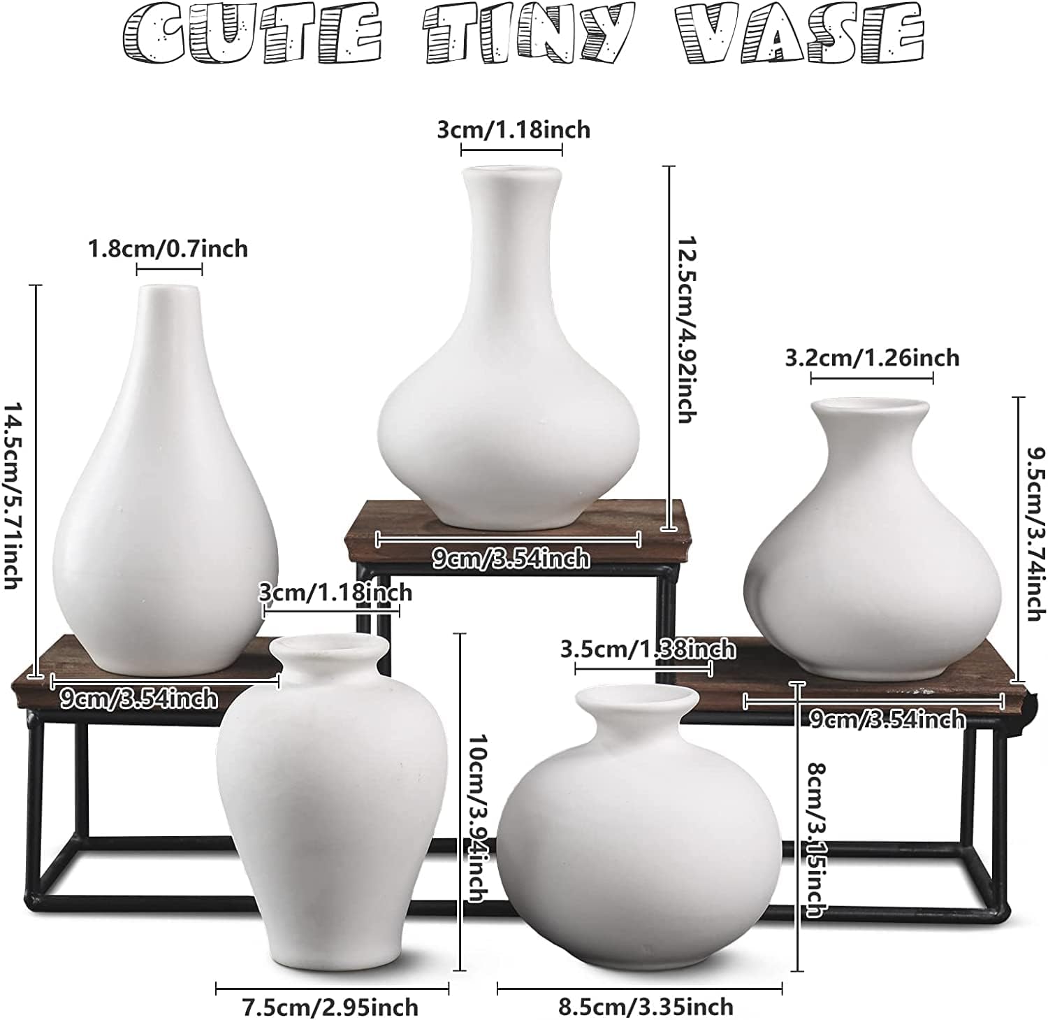 Ceramic Set of 5 White Vases for Home Dï¿½cor