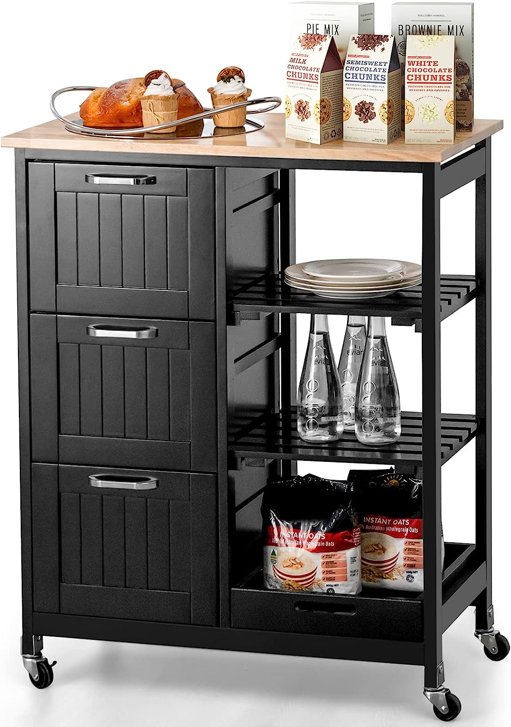 Kitchen Island Cart with Storage, Drawers, Shelves