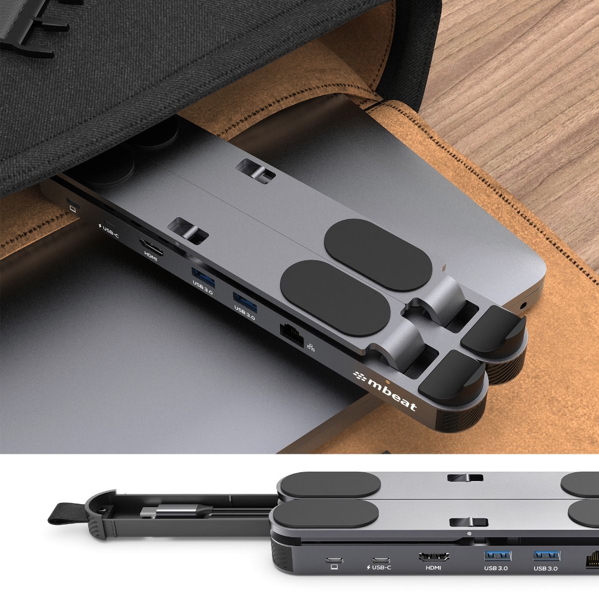 mbeat Stage P5 Portable Laptop Stand with USB-C Docking Station - Space Grey