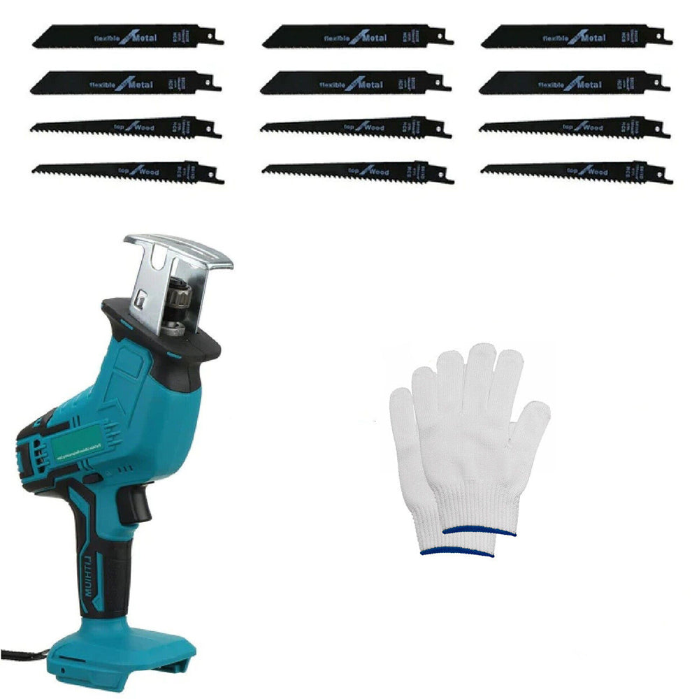 Blue Cordless Electric Reciprocating Saw Cutter with Blades without battery