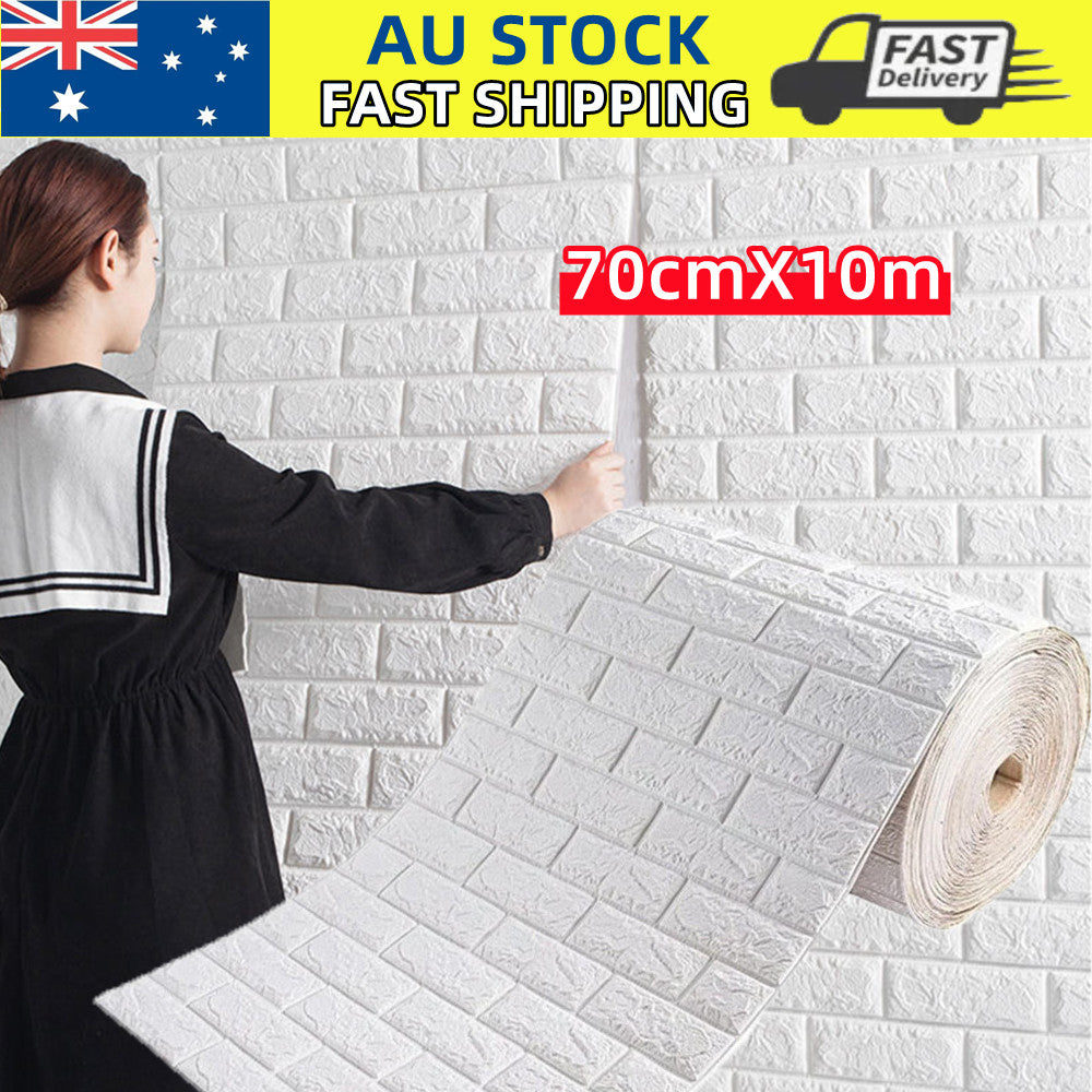 70CMx10M 3D Wall Paper Panel Foam Brick Self Adhesive Waterproof Wallpaper Sticker