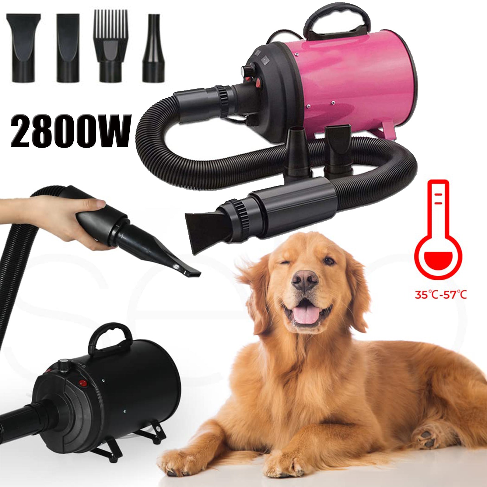 2800W Dog Dryer High Velocity Pet Dog Pet Blow Dryer Adjustable Speed 4 Nozzles