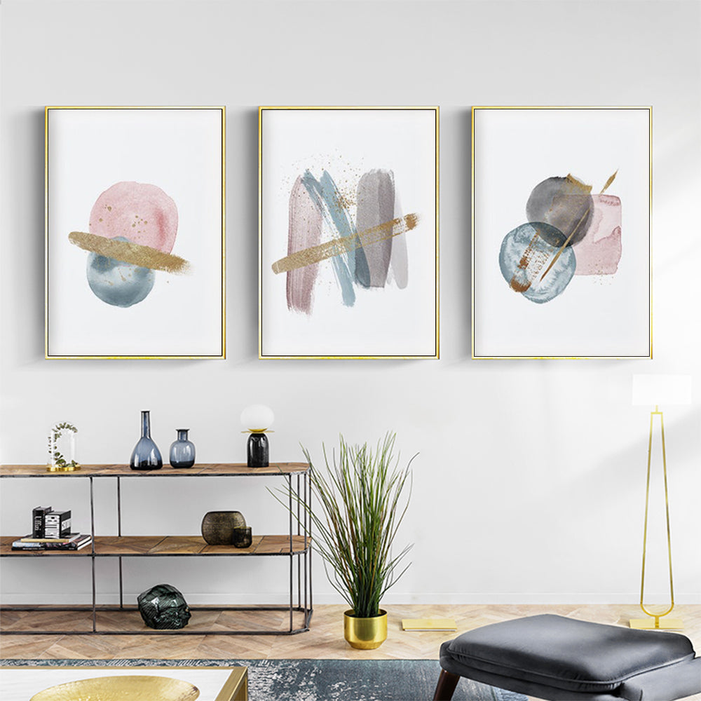 Wall Art 40cmx60cm Blush Pink Watercolor 3 Sets Gold Frame Canvas