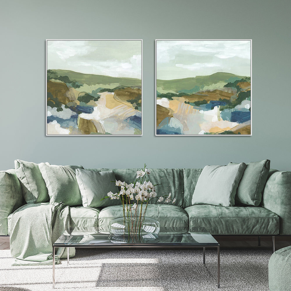 Wall Art 70cmx70cm Abstract Landscape 2 Sets White Frame Canvas