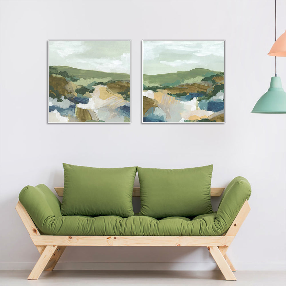 Wall Art 70cmx70cm Abstract Landscape 2 Sets White Frame Canvas