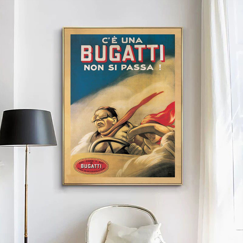 Wall Art 60cmx90cm Bugatti Gold Frame Canvas