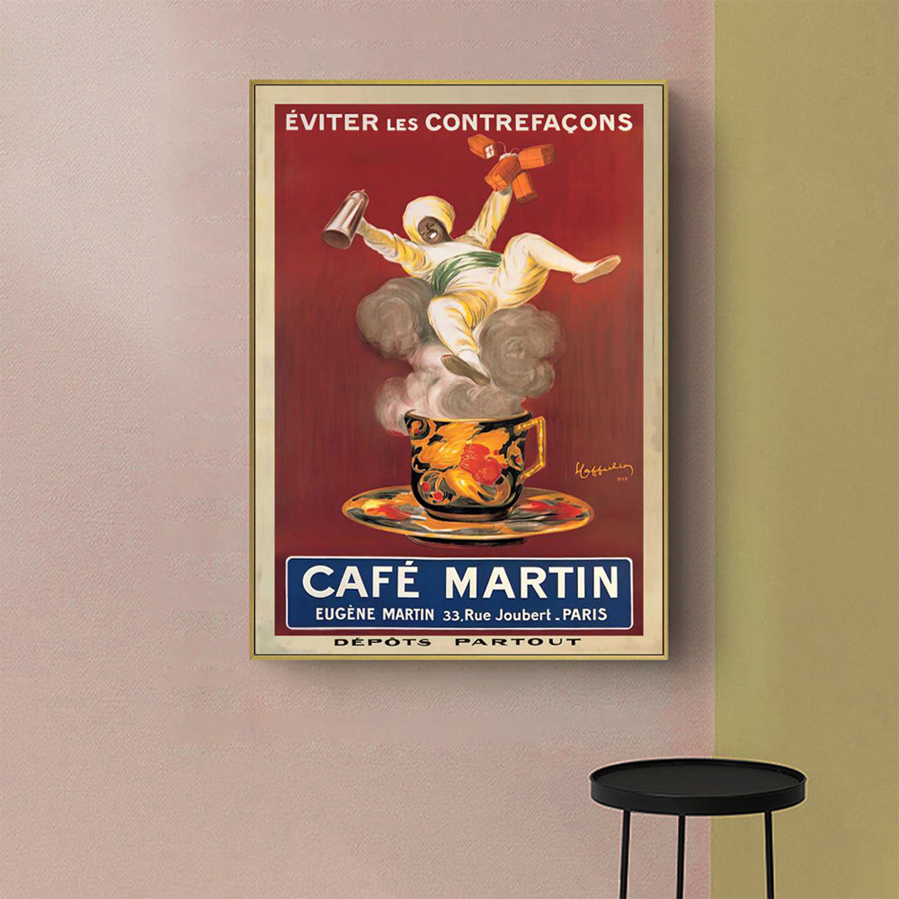 Wall Art 70cmx100cm Cafe Martin Gold Frame Canvas