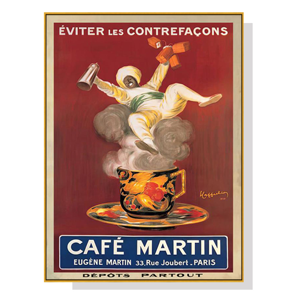 Wall Art 80cmx120cm Cafe Martin Gold Frame Canvas