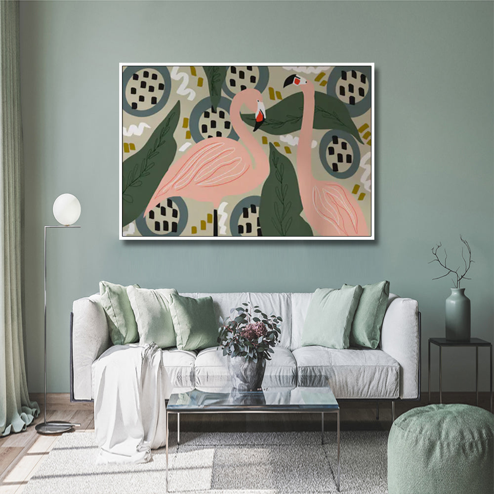 Wall Art 70cmx100cm Flamingo White Frame Canvas