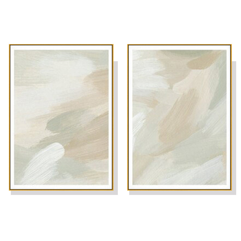 Wall Art 80cmx120cm Beige and Sage Green 2 Sets Gold Frame Canvas