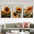 Wall Art 60cmx90cm Sunflower 3 Sets Gold Frame Canvas