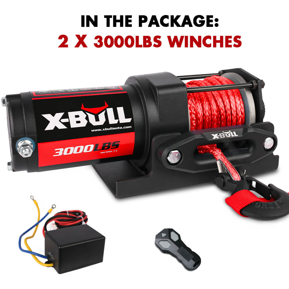 12V Electric Winch Boat 3000LBS Synthetic Rope Wireless Remote ATV 4WD 2 Units