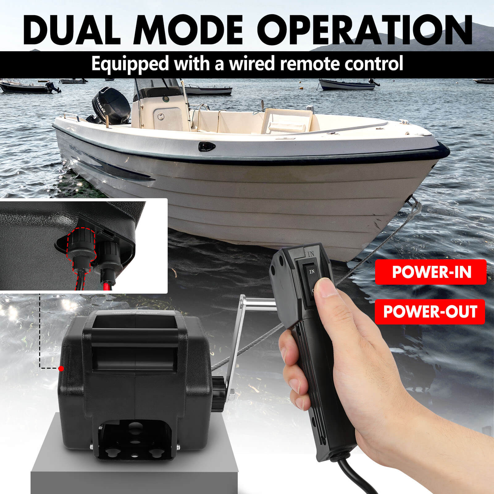 5000LBS Electric Boat Winch 12V Portable Detachable Marine Ship Trailer Winch