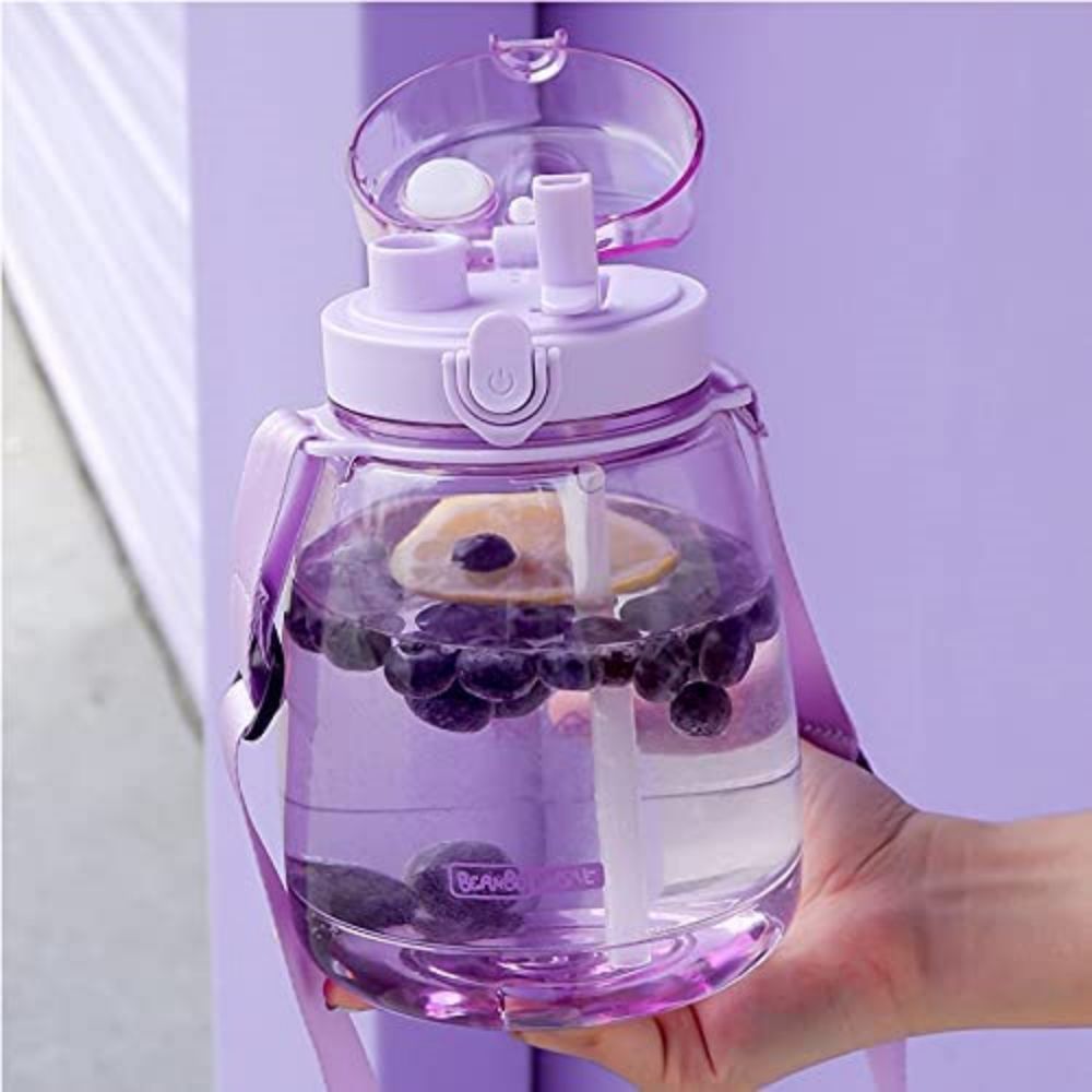 Clear Large Water Bottle Water Jug with Adjustable Shoulder Strap - Purple