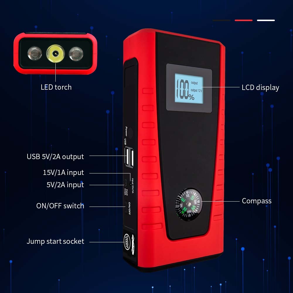 25000mAh Jump Starter Portable 12V Battery Pack Powerbank Charger Booster LED Torch