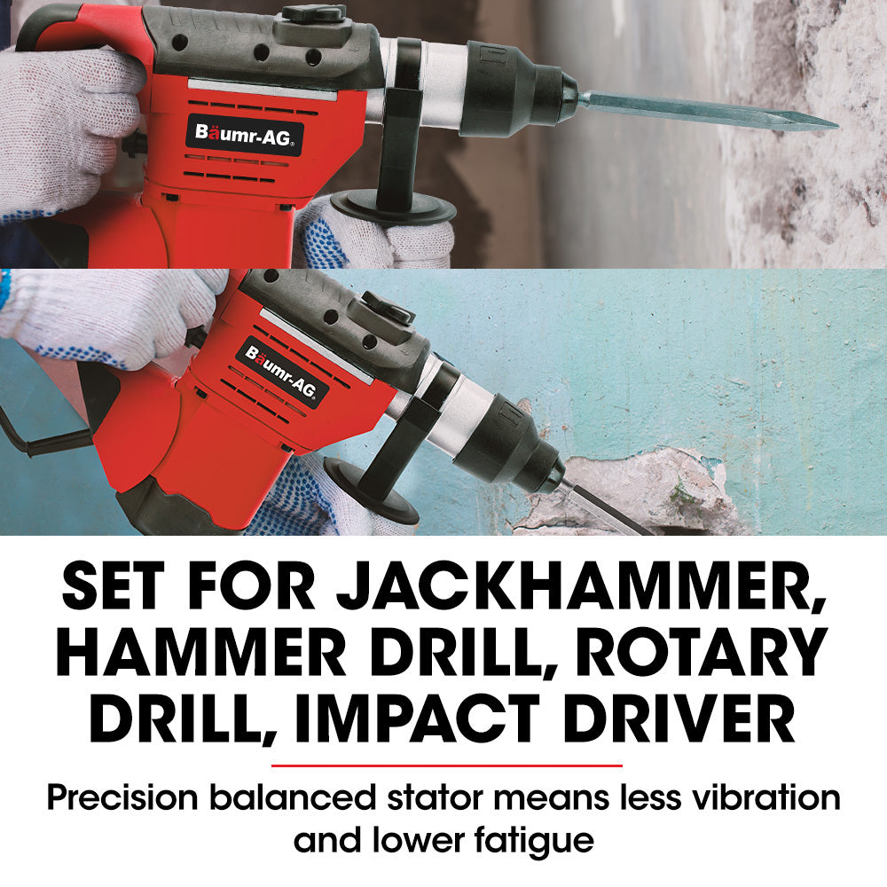 1500W Pro-Grade Electric Rotary Jackhammer Hammer Drill, with 2 Bonus Chisels, 3 Drill Bits