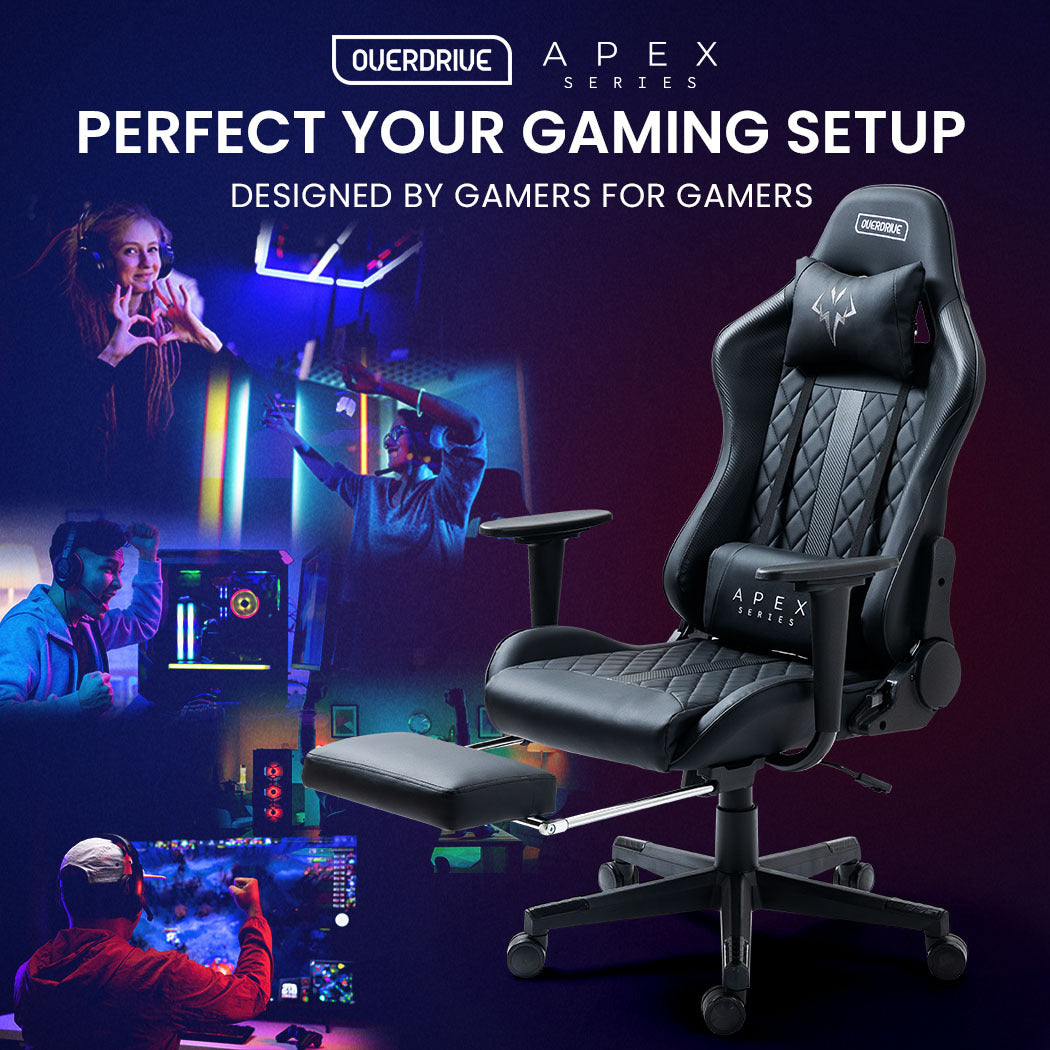 Apex Series Reclining Gaming Ergonomic Office Chair with Footrest, Black