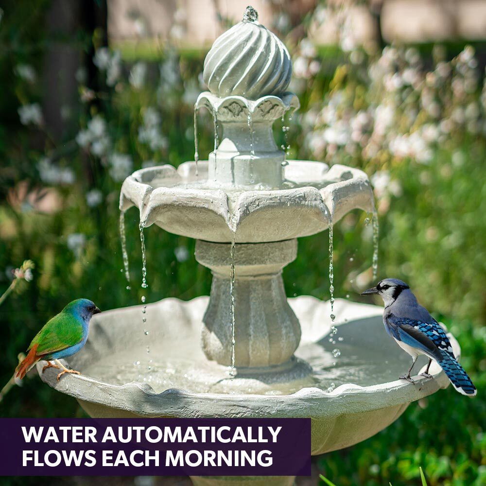 3 Tier Solar Powered Water Feature Fountain Bird Bath - Light Grey
