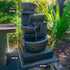 Solar Fountain Water Feature Outdoor 4 Bowl with LED Lights - Charcoal