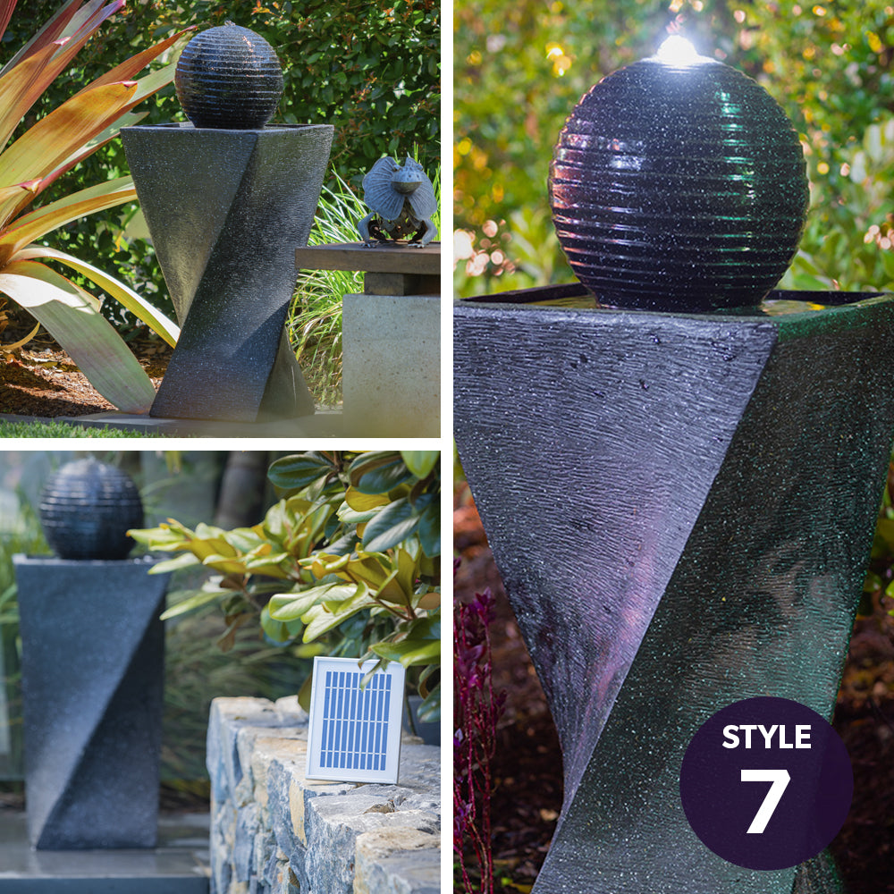 Solar Fountain Water Feature Outdoor 4 Bowl with LED Lights - Charcoal