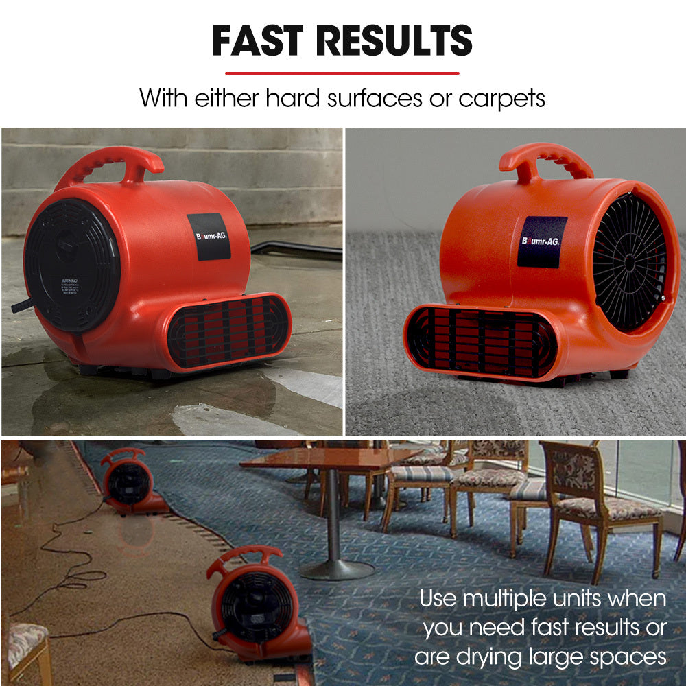 3-Speed Carpet Dryer Air Mover Blower Fan, 800CFM, Sealed Copper Motor, Poly Housing