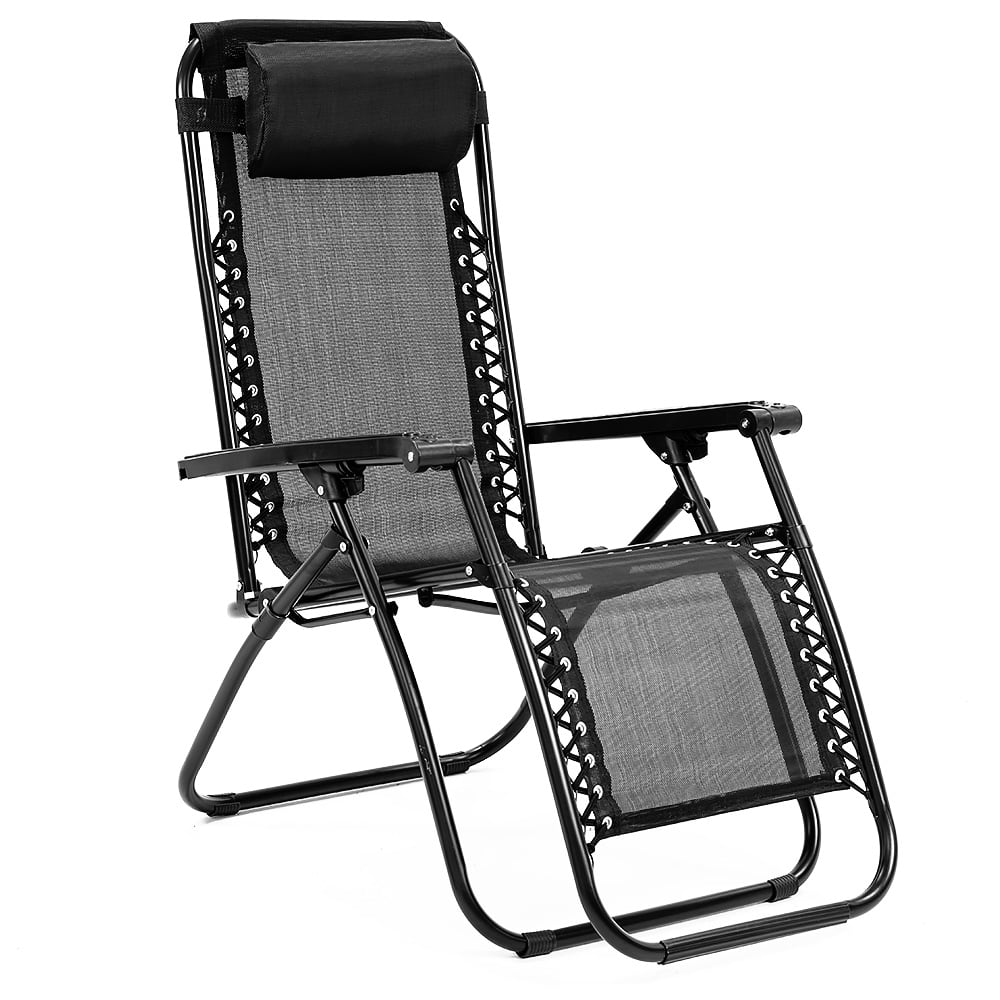 Zero Gravity Reclining Deck Lounge Sun Beach Chair Outdoor Folding Camping - Black