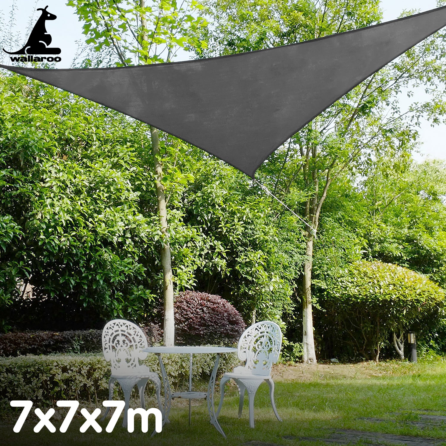 Outdoor Sun Shade Sail Canopy Grey Triangle 7 x 7 x 7M