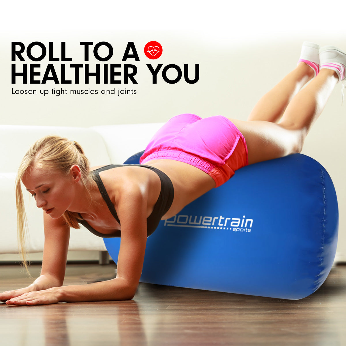 Sports Inflatable Gymnastics Air Barrel Exercise Roller 120 x 75cm - Blue