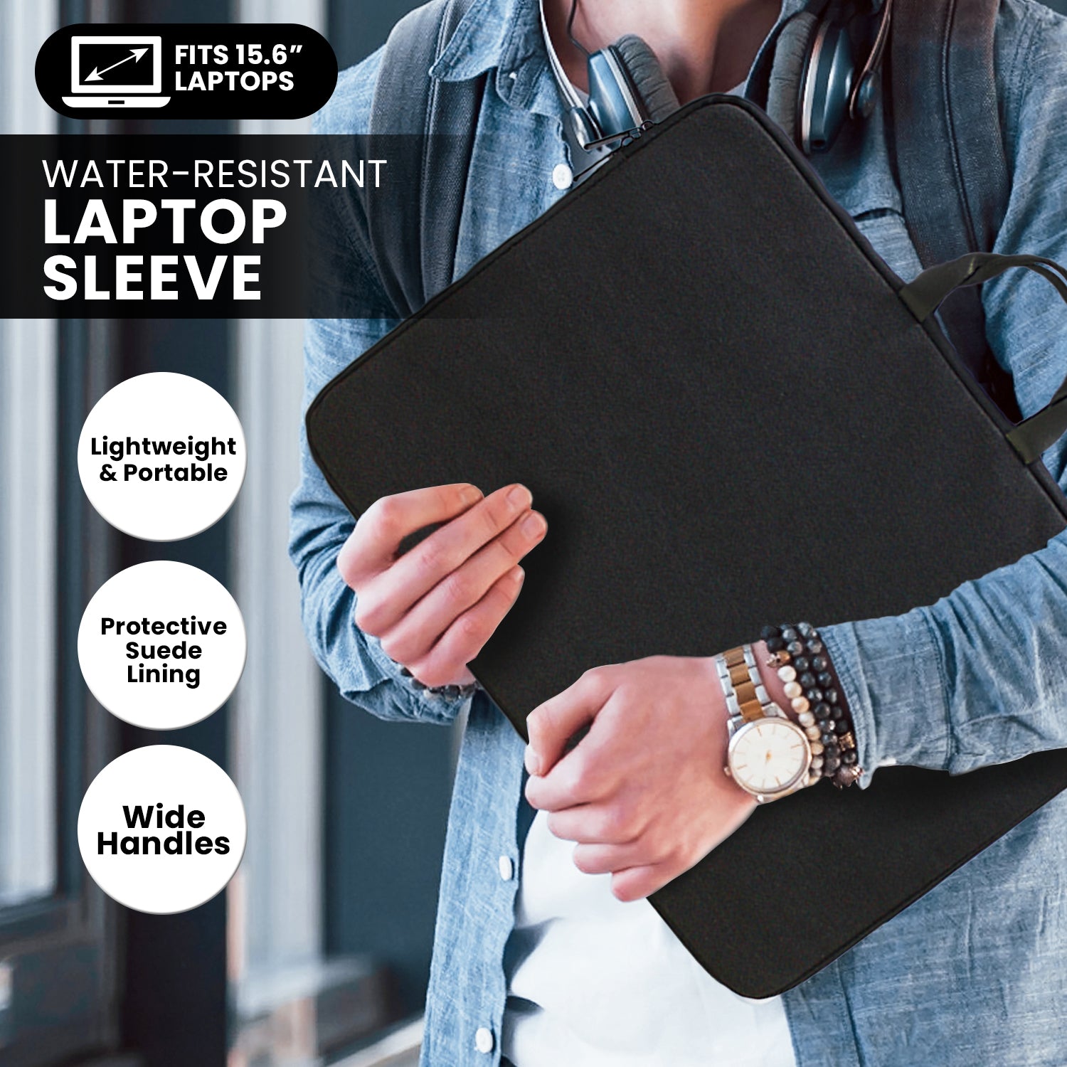 15.6” Water-Resistant Laptop Sleeve Bag