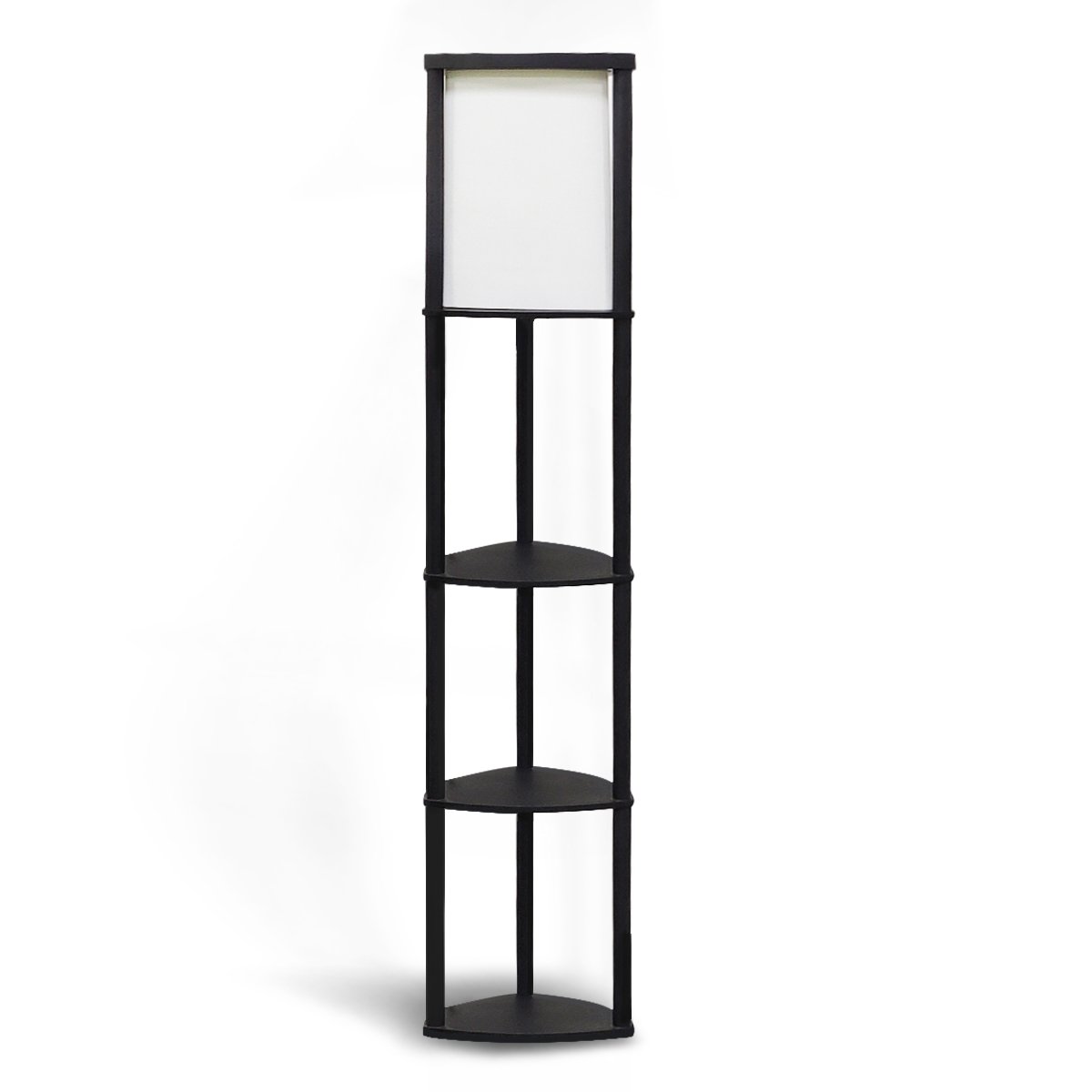 Wood Etagere Floor Lamp in Tripod Shape 3 Wooden Shelves