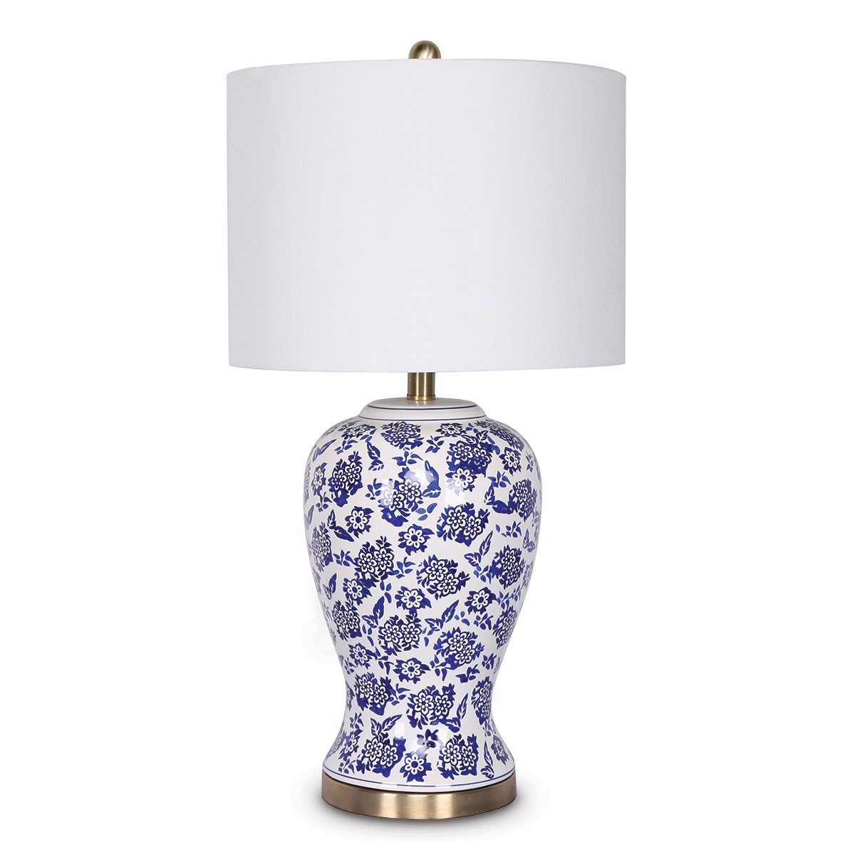 Table Lamp Ceramic Floral Base Cotton Drum Shade