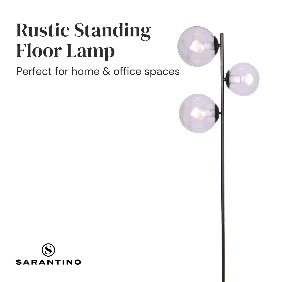 Sarantino 3-Light Black Metal Floor Lamp