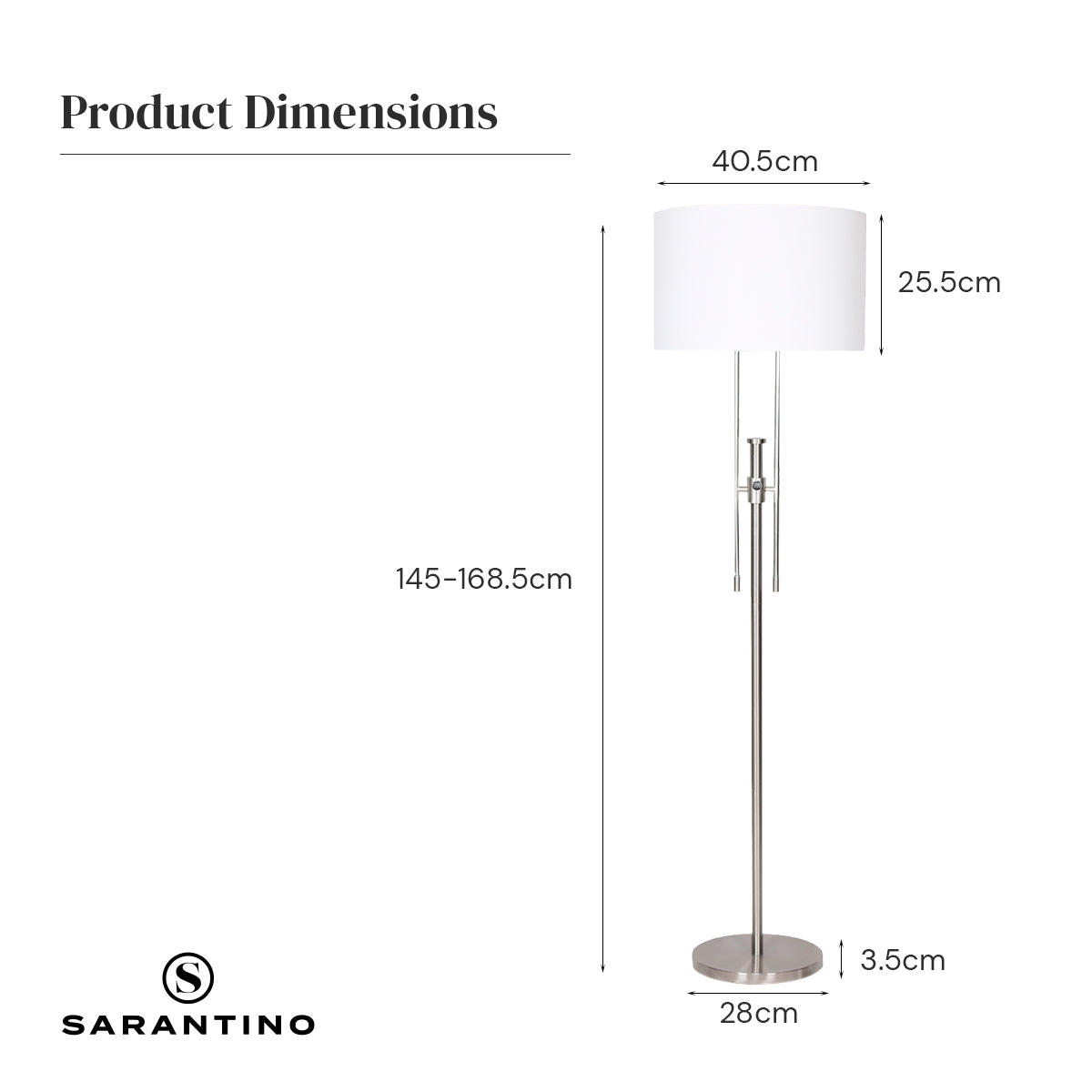 Sarantino Brushed Nickel Height-Adjustable Metal Floor Lamp